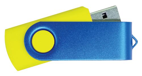 USB Flash Drive Yellow with Blue Swivel 4GB