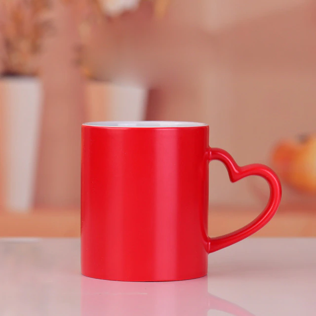 Ceramic Magic Mugs With Heart Shaped Handle Red