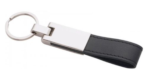 Metal Keychain with Black Leather Strap