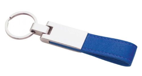 Metal Keychain with Blue Leather Strap
