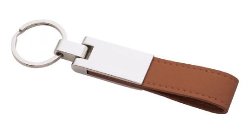 Metal Keychain with Brown Leather Strap