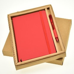 Red Rubber Strap Notebook with Pen Set