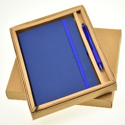 Blue Rubber Strap Notebook with Pen Set