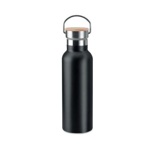 Black Stainless Steel and Bamboo Flask