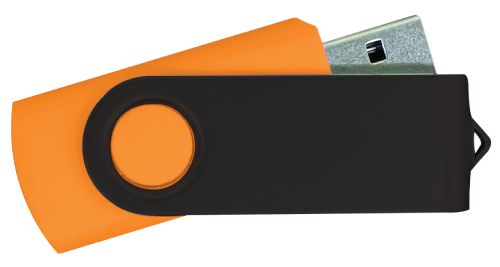 USB Flash Drives - Orange with Black Swivel 16GB