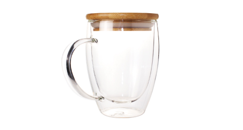 Double Wall Clear Glass Mug with Bamboo Lid