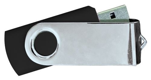 USB Flash Drives Mirror Shiny Silver Swivel - Black 32GB