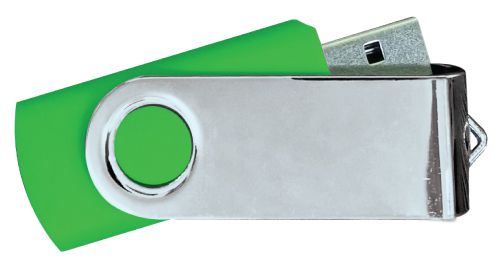 USB Flash Drives Mirror Shiny Silver Swivel - Green 32GB