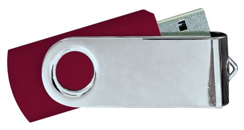 USB Flash Drives Mirror Shiny Silver Swivel - Maroon 16GB