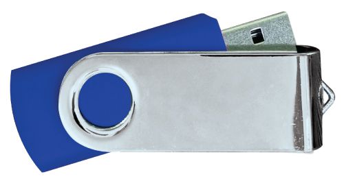 USB Flash Drives Mirror Shiny Silver Swivel - Navy Blue 32GB