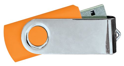 USB Flash Drives Mirror Shiny Silver Swivel - Orange 8GB