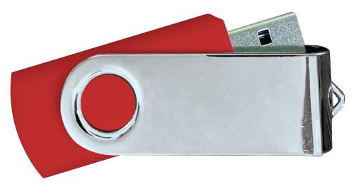 USB Flash Drives Mirror Shiny Silver Swivel - Red 8GB