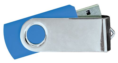 USB Flash Drives Mirror Shiny Silver Swivel - Royal Blue 4GB