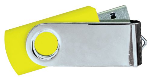 USB Flash Drives Mirror Shiny Silver Swivel - Yellow 4GB