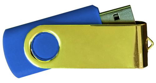 USB Flash Drives Mirror Shiny Gold Swivel - Navy Blue 32GB