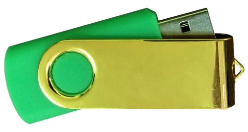 USB Flash Drives Mirror Shiny Gold Swivel - Green 8GB