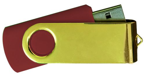 USB Flash Drives Mirror Shiny Gold Swivel - Maroon 4GB