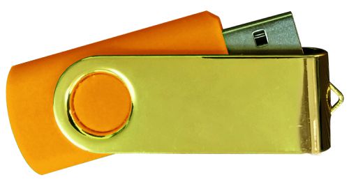 USB Flash Drives Mirror Shiny Gold Swivel - Orange 8GB