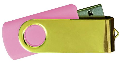 USB Flash Drives Mirror Shiny Gold Swivel - Pink 32GB