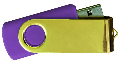 USB Flash Drives Mirror Shiny Gold Swivel - Purple 8GB