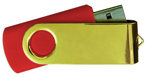  USB Flash Drives Mirror Shiny Gold Swivel - Red 8GB