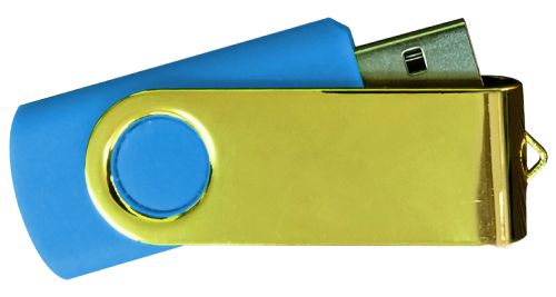 USB Flash Drives Mirror Shiny Gold Swivel - Royal Blue 16GB