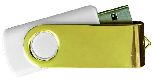 USB Flash Drives Mirror Shiny Gold Swivel - White  16GB