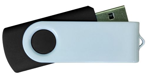 USB Flash Drives - Black with White Swivel 16GB 