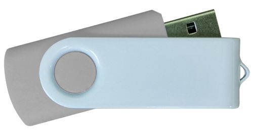 USB Flash Drives - Grey with White Swivel 8GB