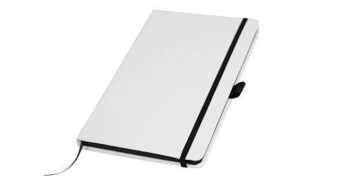 White Cover A5 PU Notebook with Black Elastic Band