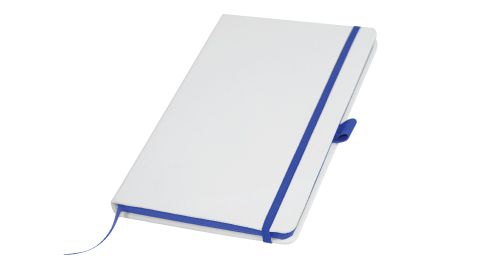 White Cover A5 PU Notebook with Blue Elastic Band