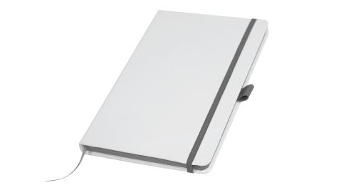 White Cover A5 PU Notebook with Grey Elastic Band