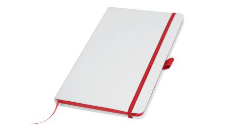 White Cover A5 PU Notebook with Red Elastic Band
