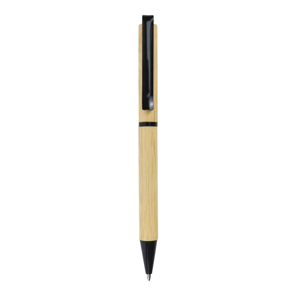  Twist Action Bamboo Ball pens with black color Metal Clip, ring, and tip