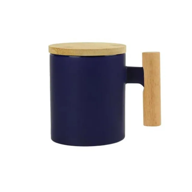 Crux Ceramic Coffee Mugs with Bamboo Handle and Lid 380ml