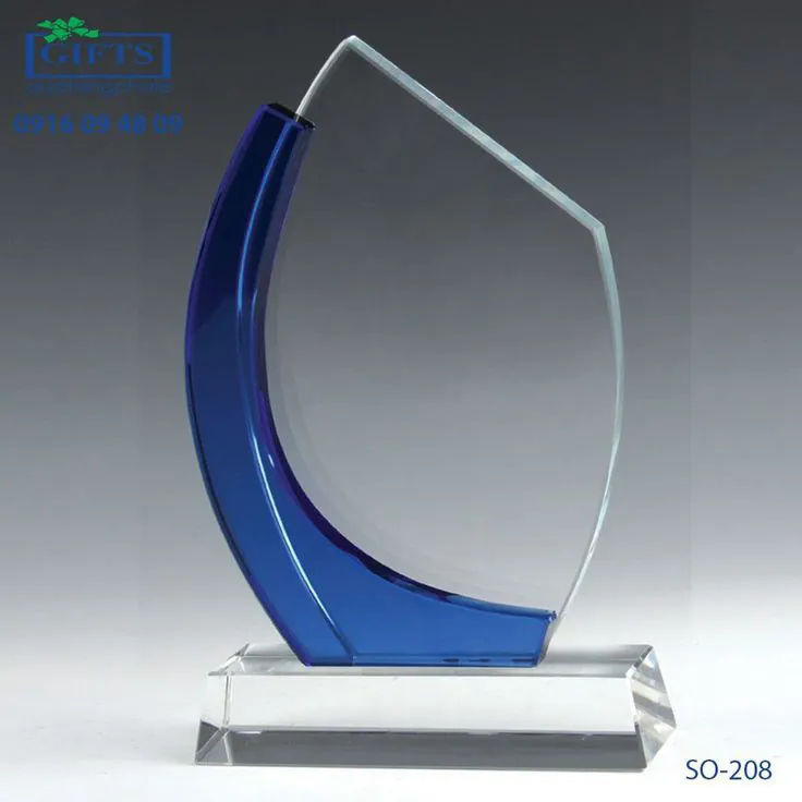 Crystal Awards with Blue Design on the side