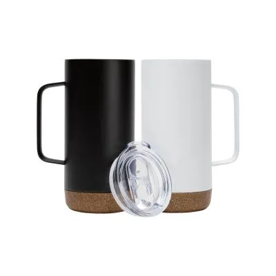 Double walled mug with cork base with splash prood and Plastic Li