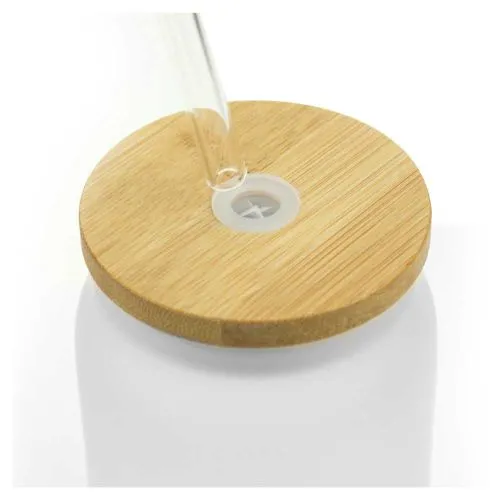 Glass Bottle with Straw and Bamboo Lid 