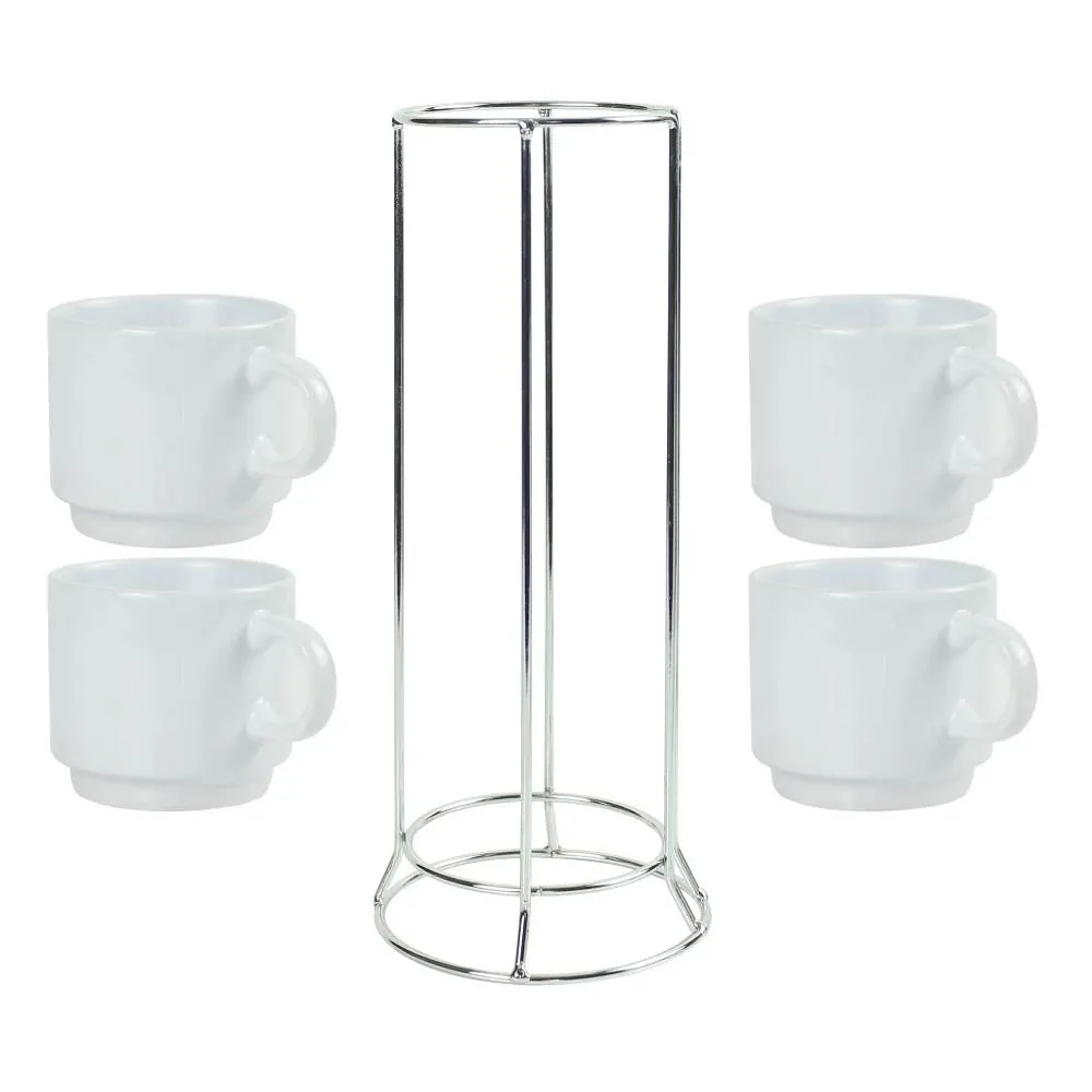 Cetus Bulk Ceramic Coffee Cups Set 4Pcs with Silver Metal Rack Cetus Bulk Ceramic Coffee Cups Set 4Pcs with Silver Metal Rack