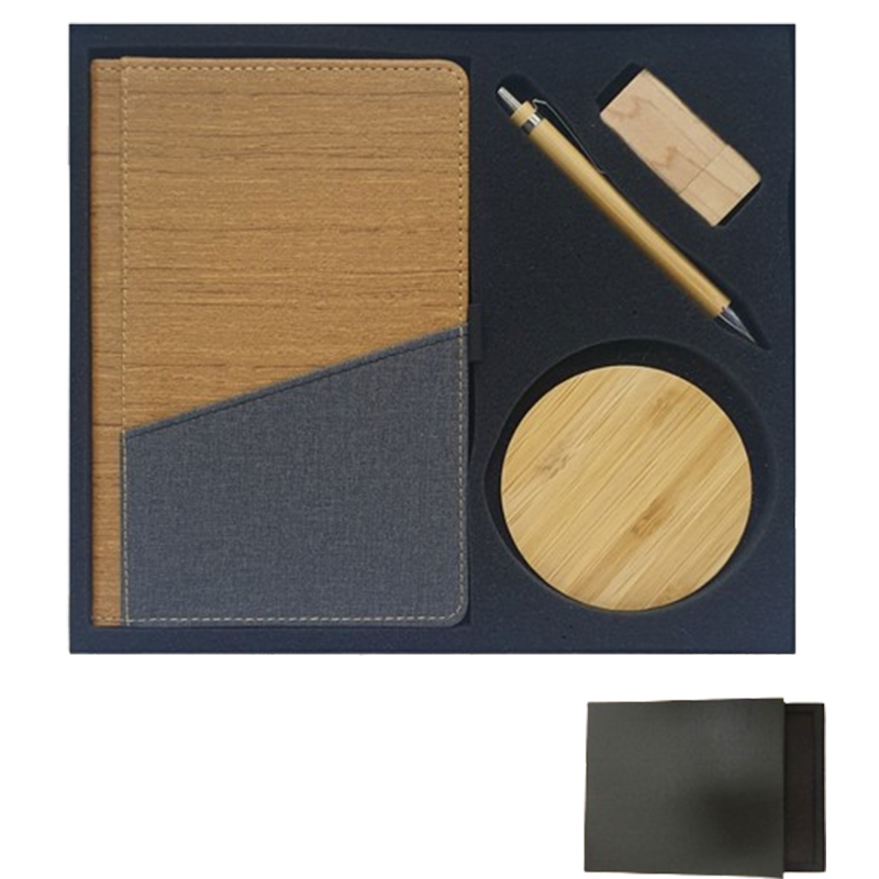 Andromeda PU Notebook Bamboo Pen Wireless Charger & Bamboo USB  G