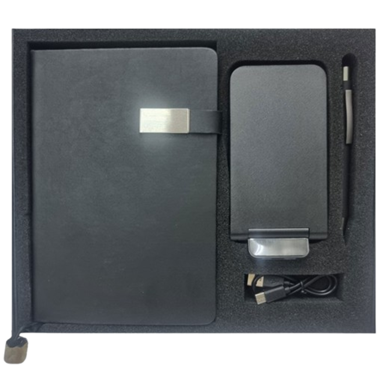 Taurus PU Notebook with Magnet Flap Wireless Charger & Metal Pen 