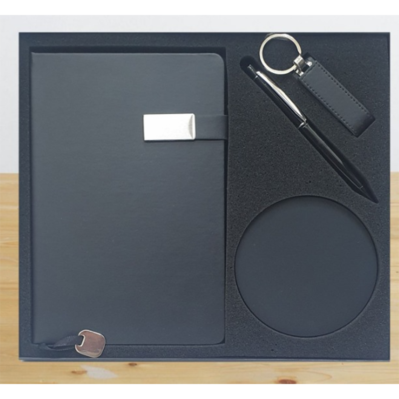 PU Notebook with Magnet Flip Wireless Charger USB Metal Pen Gifts