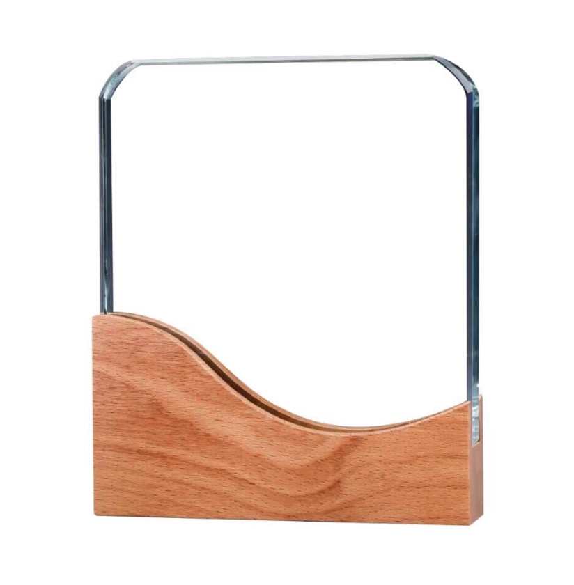 Square Crystal Awards with Wooden Base Square Crystal Awards with Wooden Base