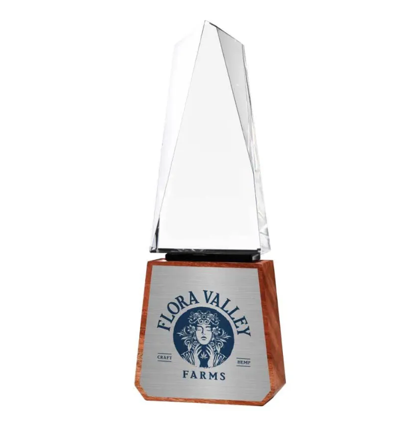 Leo Tower Shaped Crystal Awards with Wooden Base Leo Tower Shaped Crystal Awards with Wooden Base