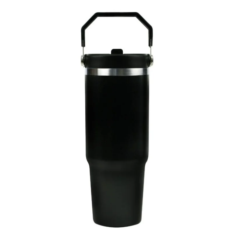 Rigel Tumbler with Handle & Straw Stainless Steel Double Wall Black Rigel Tumbler with Handle & Straw Stainless Steel Double Wall Black