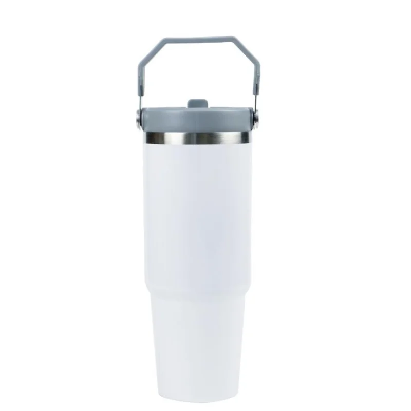 Rigel Tumbler with Handle & Straw Stainless Steel Double Wall White Rigel Tumbler with Handle & Straw Stainless Steel Double Wall White