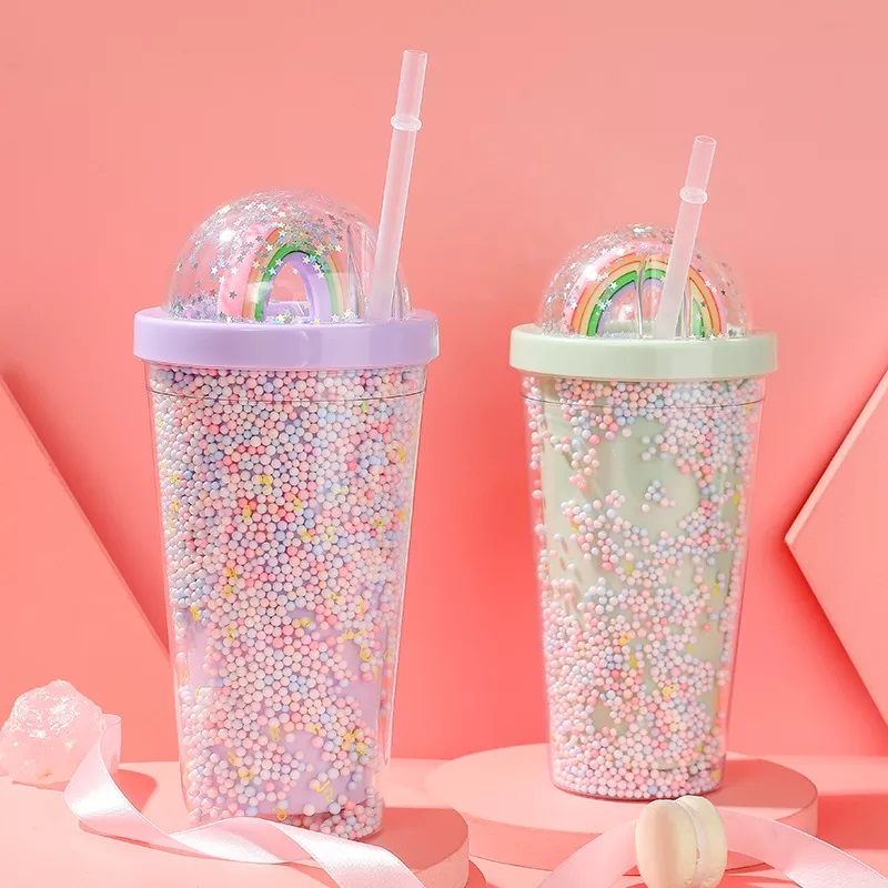 Reusable Cups Plastic Tumbler with Lid Transparent straw cup Cold Cup ELTM-02 Pastel Mint Green
